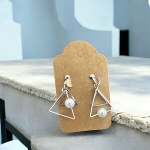 Silver Geometric Pearl Earrings